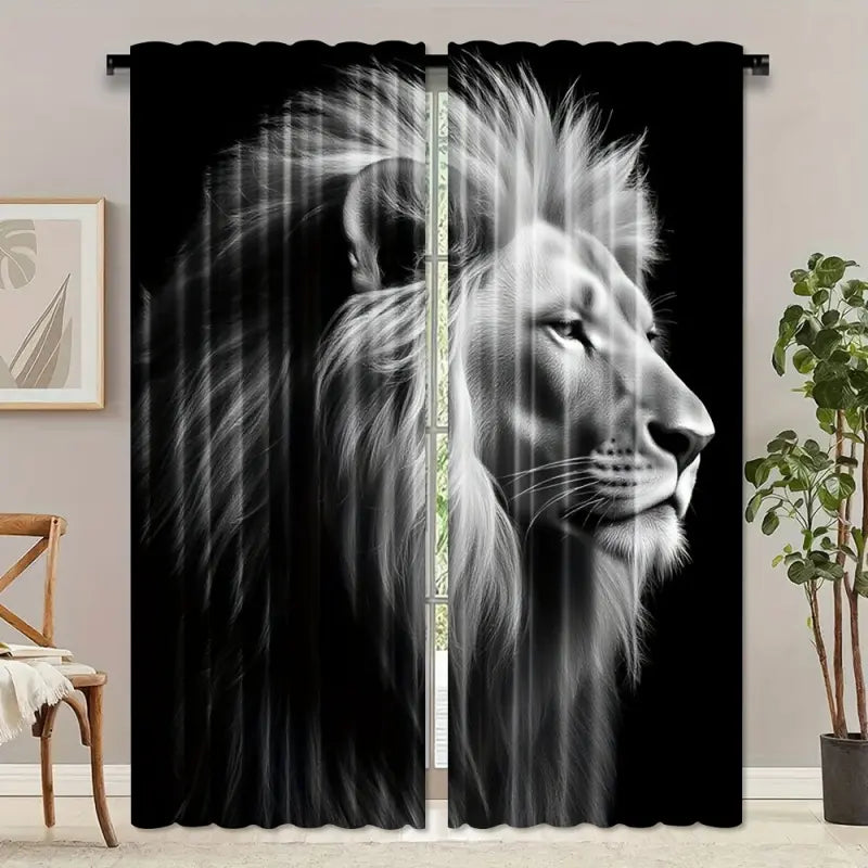 Artistic Lion Portrait Curtains, Polyester Fabric, Half Light Blocking, Rod Pocket, Bedroom Living Room Office Decor, Window Curtain