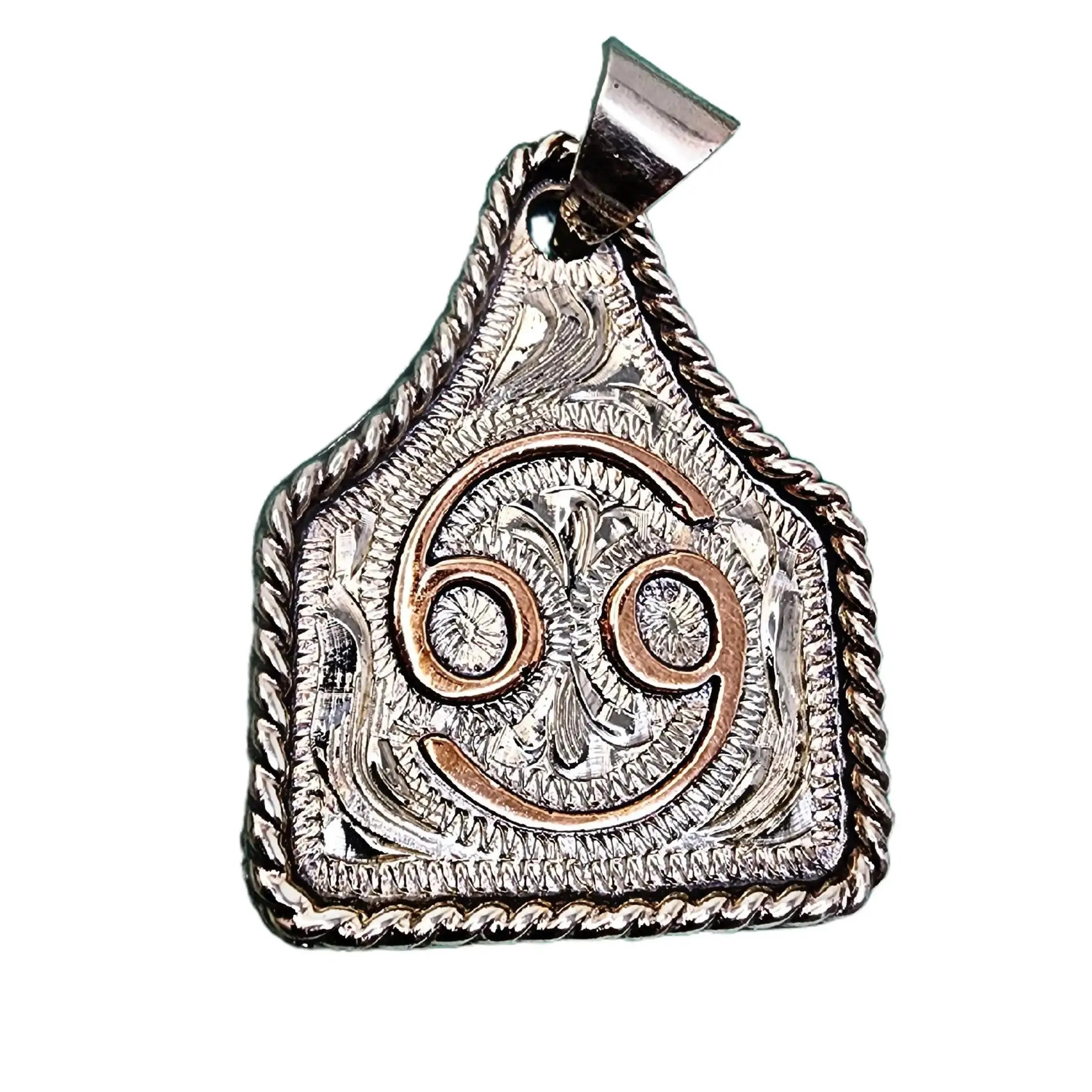 Handmade Zodiac Sign Cow Tag Necklace with Engraved Copper Pendant and Stainless Steel Chain