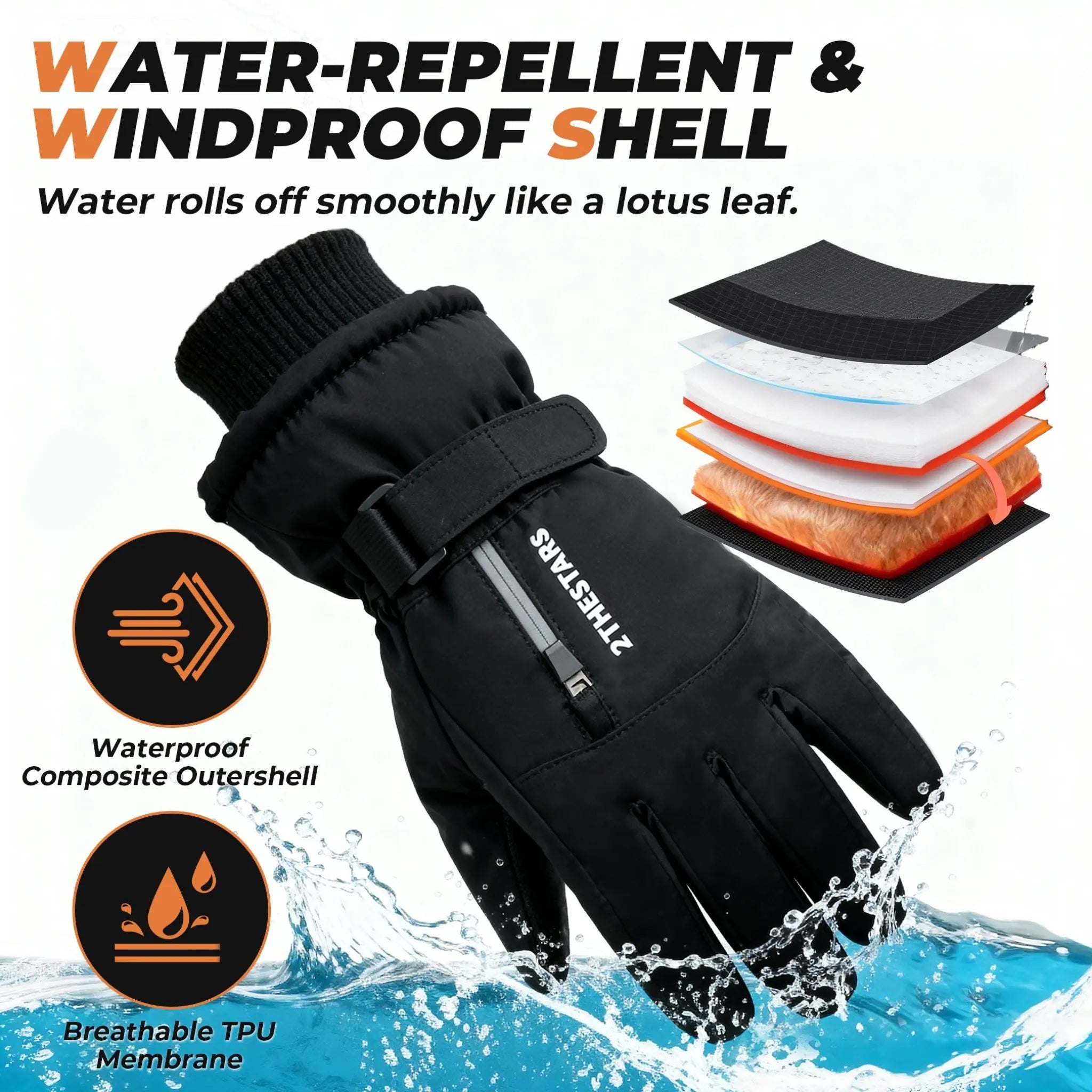 2THESTARS Pro Ski Gloves, 3M Thinsulate Insulated Double-Layer Waterproof, Touchscreen Snow Gloves for Skiing, Winter Cycling