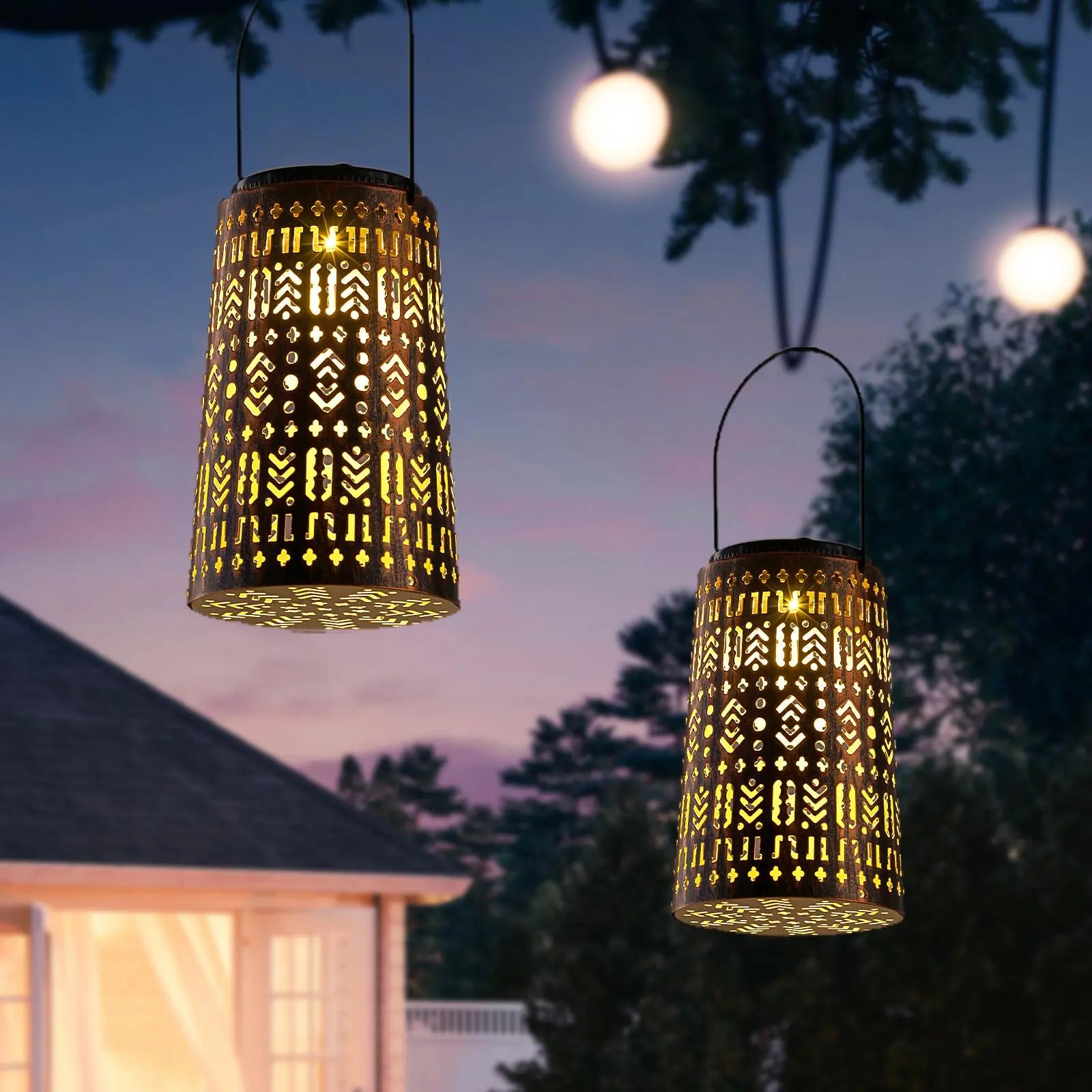 Moroccan - Inspired Outdoor Solar Pendant Lights, Waterproof Design, Perfect as Holiday Gifts for Yard Beautification, Adding Charming Ambiance to Your Outdoor Space