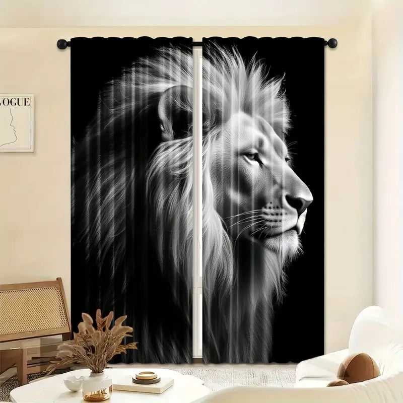 Artistic Lion Portrait Curtains, Polyester Fabric, Half Light Blocking, Rod Pocket, Bedroom Living Room Office Decor, Window Curtain